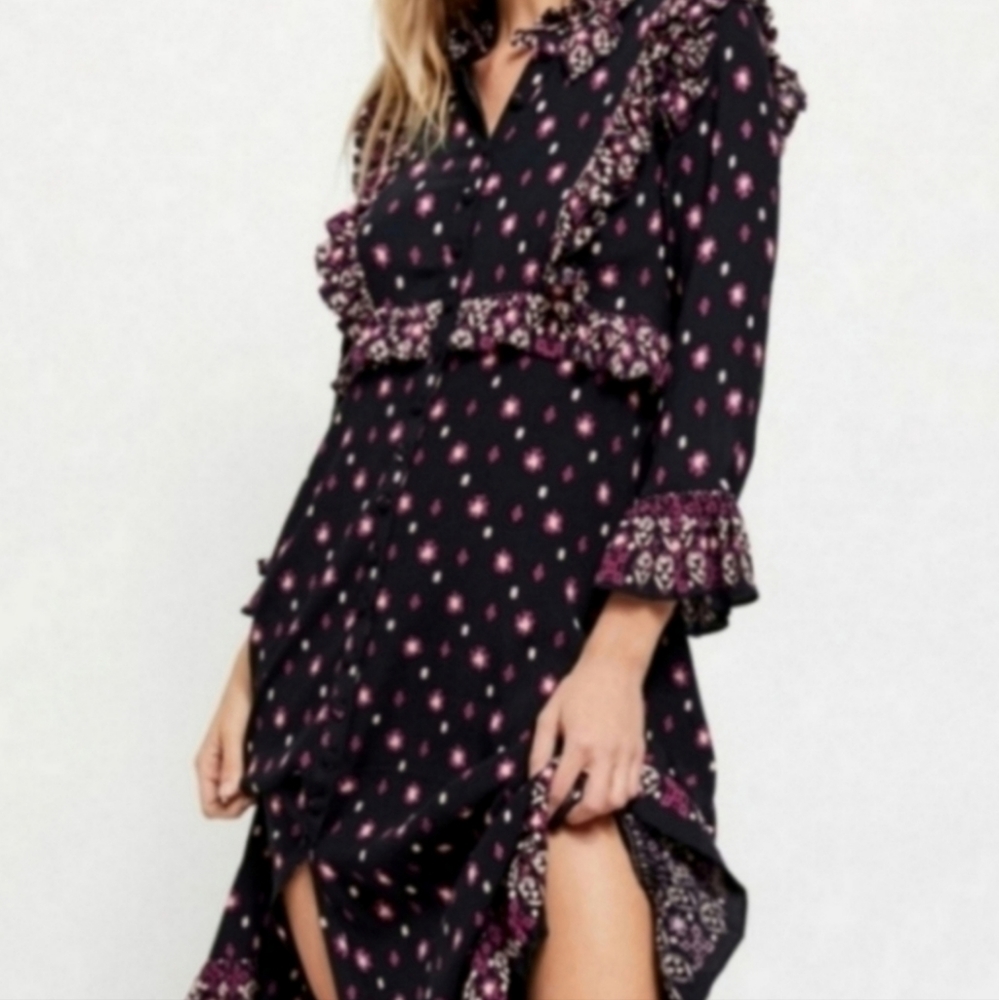 Free People Calico Skies Midi Dress Floral Cottagecore XS